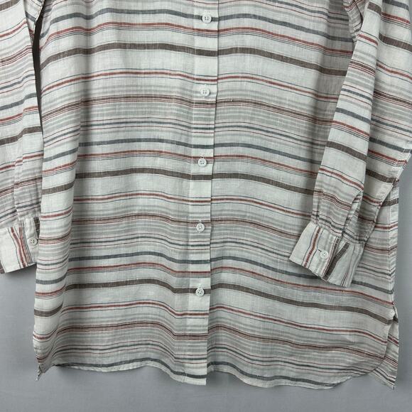 Garnet Hill Easy Linen Tunic Striped Button Up Top Long Sleeve Women's Size S - Picture 3 of 9